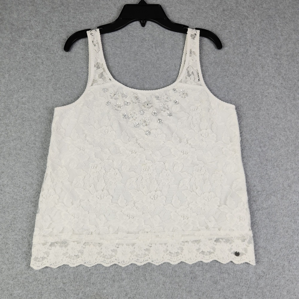 Abercrombie & Fitch Tank Top Women M White Lace Sequin Embellished Scoop Neck